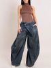 Women's Vintage Washed High-Waisted Reversible Waistband Jeans - Distressed Denim Pants (Blue, S-3XL)_mkmklike.com