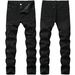 Men's Slim Fit Stretch Jeans – Black Distressed Denim Pants With Button Fly & Mid-Rise Waist (36-38, Cotton Blend, Streetwear Style)_mkmklike.com