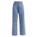 High Waist Women's Light Blue Jeans Loose Wide Leg Straight Pants Large Size Casual Cotton Denim For Girls_mkmklike.com
