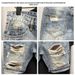 Men's Straight Leg Denim Shorts Loose Fit Korean Style Trendy Ripped Thin Mid-Length Summer Fashionable Brand Five Point Pants_mkmklike.com