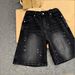 Men's Clothing Men's Black Lightning Striped Ripped Denim Shorts Washed Five Point Summer Style Trendy High End Fashion Pants_mkmklike.com