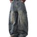 Men's Clothing Heavyweight Patchwork Washed Distressed Scimitar Jeans For Men With Multiple Pockets Wide Leg Loose Overalls_mkmklike.com