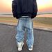 Men's Clothing Street Washed Distressed Ripped Jeans Men's Spring And Summer New Loose Straight Wide Leg Mopping Trousers_mkmklike.com