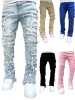 Men's Jeans Regular Fit Stacked Patch Distressed Destroyed Straight Denim Pants Streetwear Clothes Casual Jean_mkmklike.com