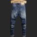Men's Slim Tapered Jeans – Distressed Blue Denim Pants With Artistic Washes, Hand-Painted Details & Micro-Stretch (28-38, Mid-Rise Straight Fit)_mkmklike.com
