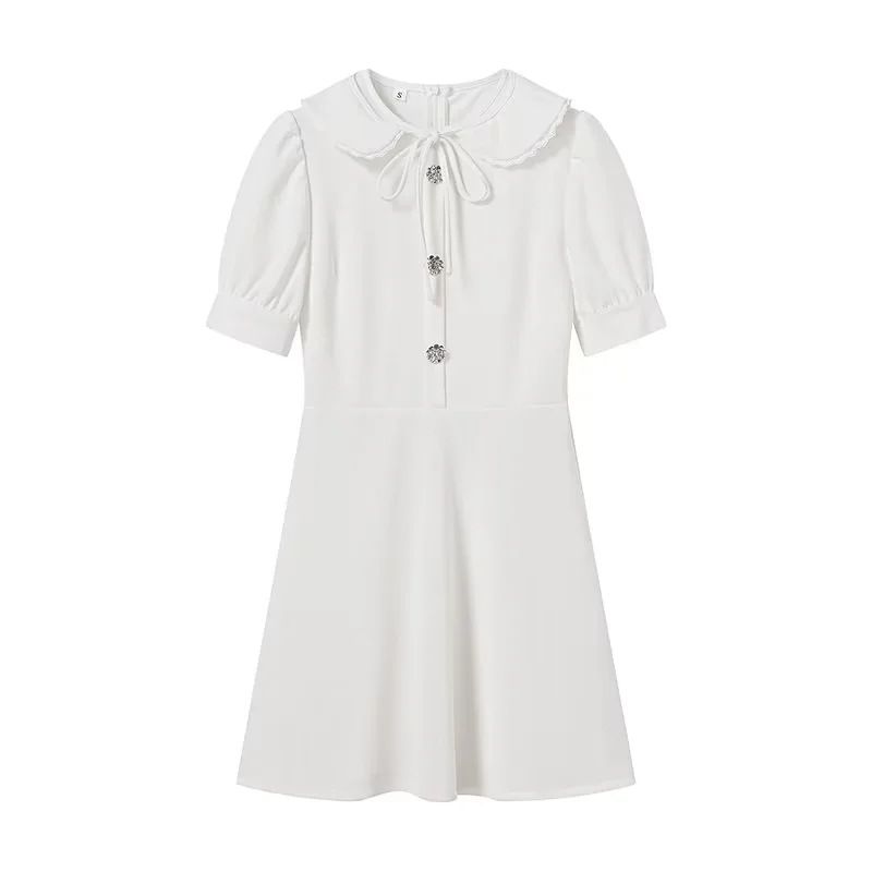 Women's Clothing new slim fit detachable lace doll collar waist short solid color dress_mkmklike.com