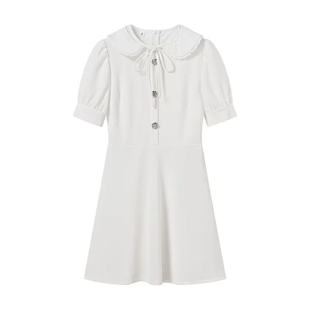 Women's Clothing new slim fit detachable lace doll collar waist short solid color dress_mkmklike.com