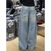 Women's Clothing Plus Size Rhinestone Denim Jeans Loose Slimming Wide Leg Floor Length Pants Retro Design For Women Sexy Autumn Winter_mkmklike.com