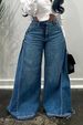 Autumn New Women Wide Leg Jeans Washed Denim Spliced Draped Elegant Trendy High Street Y2K Floor-length Flared Pants Jeans Trousers_mkmklike.com