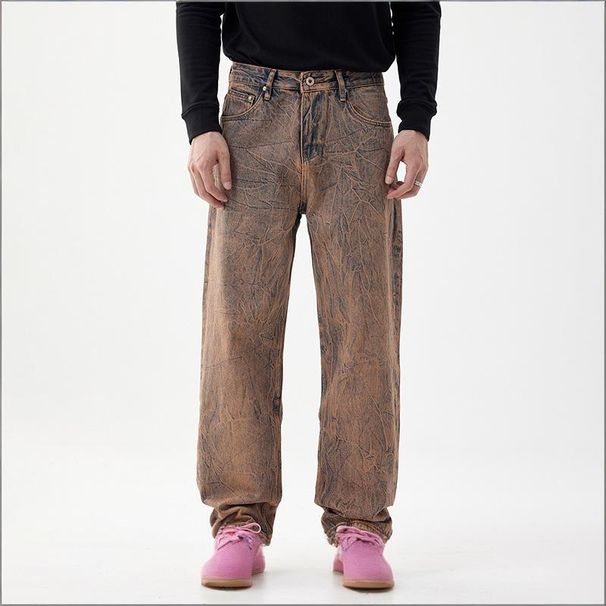 Men's Clothing Men's Retro Distressed Wide Leg Jeans High Street Trendy Straight Leg Drape Unique Autumn Winter Style_mkmklike.com