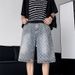 Men's Loose-Fit Denim Shorts American Streetwear Style Jacquard Design Summer Casual Short Pants for Teens And Adults_mkmklike.com