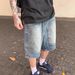 Vintage Washed Denim Shorts For Men – Retro Loose-Fit High-Waisted Carpenter Shorts (Blue, S-3xl)_mkmklike.com