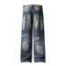Men's Relaxed Fit Ripped Washed Jeans High Street Style Loose Straight Leg Floor Length Summer Pants_mkmklike.com