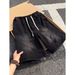 Men's Washed Pleated Denim Shorts Summer Outerwear Shark Gill Drawstring Five Point Casual Mid-Length Pants_mkmklike.com