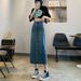 K Women's Mid Length Skirt With High Waist And Slimming A-line Skirt, New Denim Split Half Body Skirt_mkmklike.com