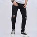 Pure Black High Street Trendy Brand Distressed Small Foot Elastic Denim Men's Slim Fit_mkmklike.com