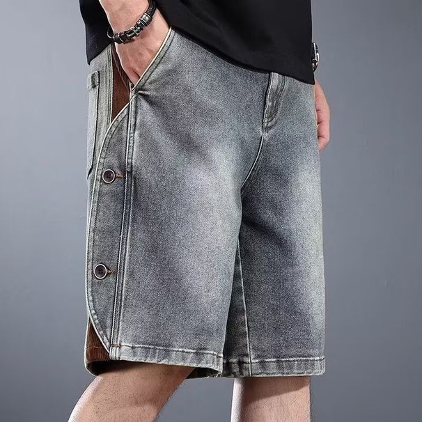 Men's Clothing Men's Vintage Denim Shorts - Retro American Style Casual Loose Fit Distressed Five-Pocket Summer Shorts For Men (Black, Blue)_mkmklike.com
