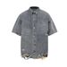 Men's Clothing Men's Summer Retro Ins Trend Camouflage Washed Ripped Denim Shirt Jacket Short Sleeves_mkmklike.com