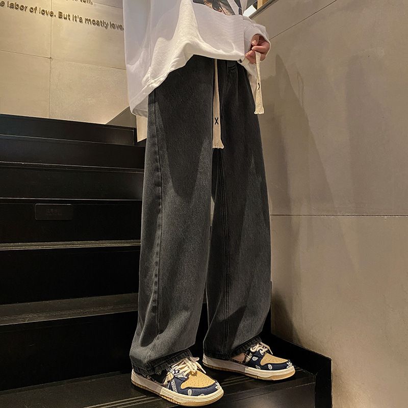 Youth Solid Color Jeans Men's Spring And Autumn Straight Tube Loose Wide Leg American High Street Versatile Casual Long_mkmklike.com
