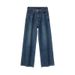 Women's Fleece-lined Thickened Jeans, High-waisted, Warm For Winter, American Style, Smoky Blue, Slim-fit Wide-leg Pants_mkmklike.com