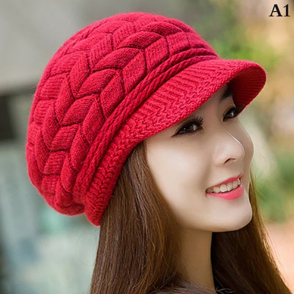 Hot Sale Women's Hats Winter Warm Knitted Hat Rabbit Hair Double Layer Plus Veet Cap Visor Beanies For Women Casual_mkmklike.com
