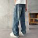 Men's Clothing Trendy Wide Leg Jeans For Men Curved Blade Design Retro Style Washed Finish Plus Size Suitable For All Seasons_mkmklike.com