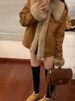 Chicco Denim Short Patchwork Furry Top Thickened Autumn Winter Street Fox Fur Coat College Style_mkmklike.com