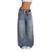 Women's Retro Wide Leg Jeans Light Blue Washed Street Style Loose Fit Workwear Floor Length with Visible Stitching_mkmklike.com