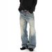 Men's Washed Vintage Distressed Whiskered Slim Fit Jeans Trendy High Street Style Straight Leg Loose Fit Cool Trousers_mkmklike.com