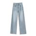American Retro Wide-leg Jeans For Women, Spring And Autumn, High-waisted, Loose-fitting, Drapey, Floor-length, Slimming,_mkmklike.com