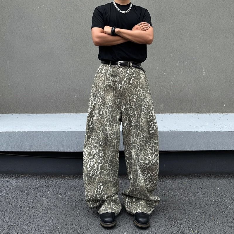 Vintage Leopard Print Baggy Jeans – 90s Streetwear Wide-Leg Pants For Men (S-3XL)_mkmklike.com