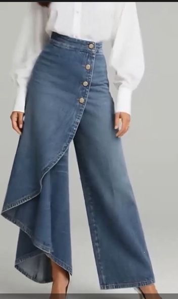 Women's Loose Casual Fashionable Denim Pants Button Down Long Hem Solid Color Genuine New_mkmklike.com