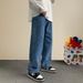 2024 Spring Streetwear Baggy Jeans Men Korean Fashion Loose Straight Wide Leg Hip-hop Pants Male Brand Clothing Black Light Blue_mkmklike.com