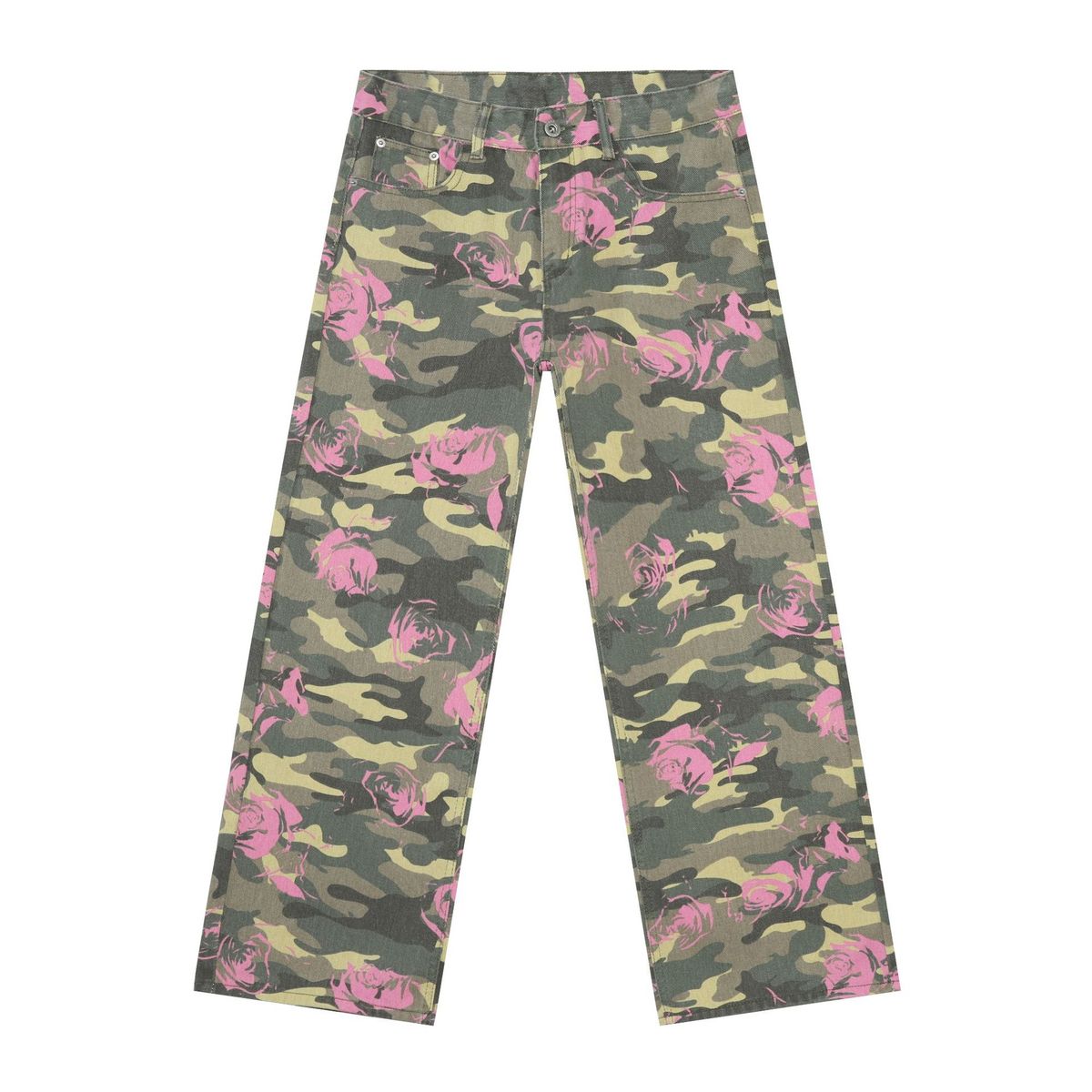 Men's Clothing Rose Camouflage Wide Leg Straight Leg Pants Stylish Trendy Denim Jeans For Men For Formal & Casual_mkmklike.com