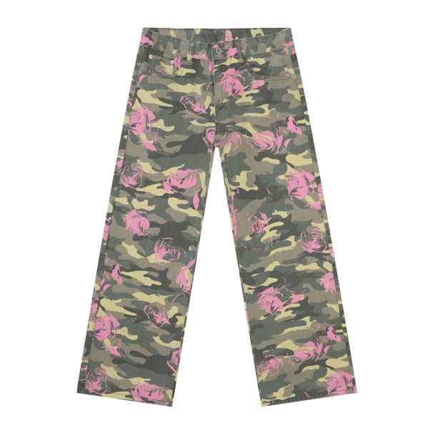 Men's Clothing Rose Camouflage Wide Leg Straight Leg Pants Stylish Trendy Denim Jeans For Men For Formal & Casual_mkmklike.com