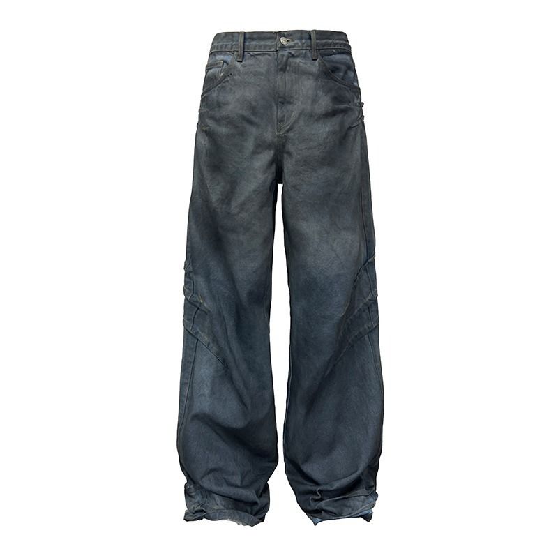 Unisex High Street Distressed Jeans Loose Straight Leg Trousers Dirty Wasteland Style Chinese Streetwear Brand Couple's Clothing_mkmklike.com