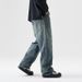 Men's Clothing High Street Retro Split Washed Blue Jeans Men's Structure Design Loose Versatile Wide Leg Scimitar Pants Autumn And Winter Style_mkmklike.com