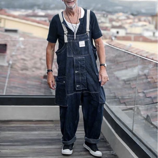 Loom Reverse Craftsman Jumpsuit Men's Suspender Denim Long Pants Work Uniform Loose Casual Overalls European And American_mkmklike.com