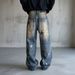 Streetwear Artist Jeans – Distressed Graffiti & Relaxed Straight Fit – Urban Baggy Denim Pants For Men_mkmklike.com