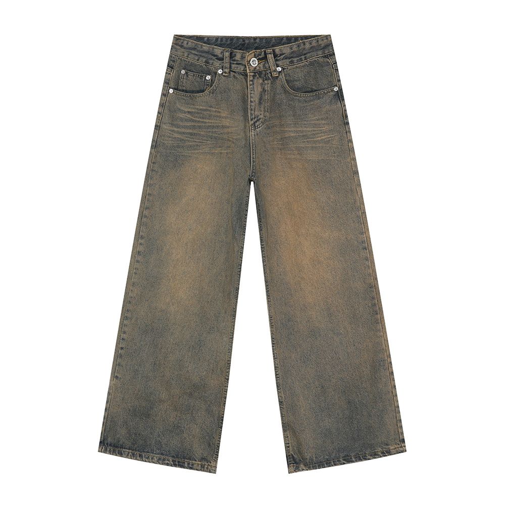 Men's Clothing Autumn New Arrivals Vibe Style Textured Distressed Retro Straight Loose Jeans_mkmklike.com