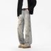 Retro Washed High Street Denim Pants - Men's Loose Straight-Leg Jeans (Polyester, Distressed Blue, Streetwear Style)_mkmklike.com