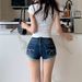 Light Blue Washed Low Rise Stretch Denim Shorts for Women Slimming Fit Super Stylish Bodycon Rolled up Hem Perfect for Summer_mkmklike.com