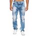 Men's Clothing Classic Straight Fit Men's Jeans - Comfortable Cotton Denim Pants With Embroidery Detail For Everyday Wear (Blue, Black)_mkmklike.com