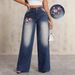 Women's Clothing Vintage Embroidered Flare Jeans For Women - High Waist Wide Leg Denim Pants, Cotton Blend Casual Trousers, Elegant Office Wear_mkmklike.com
