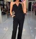 Women's spring and summer solid color splicing slim fit one-piece sleeveless long-sleeved one-shoulder jumpsuit_mkmklike.com