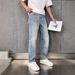 Men's Slim Straight Stretch Jeans – Classic Blue Denim With Vintage Wash & Comfort Fit_mkmklike.com