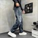 Men's Clothing Retro Patchwork Men's Jeans Trendy Loose Fit Straight Leg Cool Casual Wide Leg Curved Blade Design_mkmklike.com