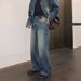 Men's Korean Style Distressed Straight Leg Jeans Loose Fit Casual High Street Retro Wide Leg Trousers_mkmklike.com