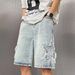 Summer Washed Distressed Denim Shorts Men's Pentagonal Loose High Street Pants Trendy Brand Trendy Five-quarter Pants_mkmklike.com