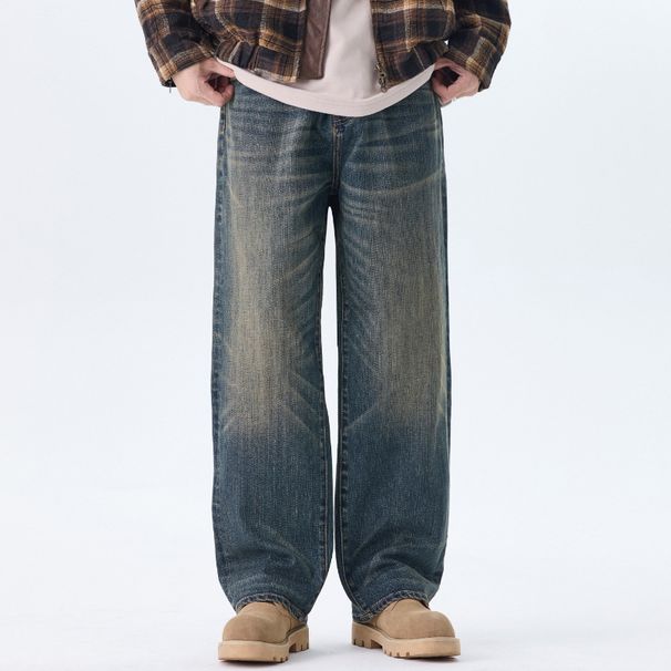 Nordmann Muqiu Clothing | Autumn Winter New American Style Distressed Washed Jeans Men's Cleanfit Loose Straight Long Pants_mkmklike.com